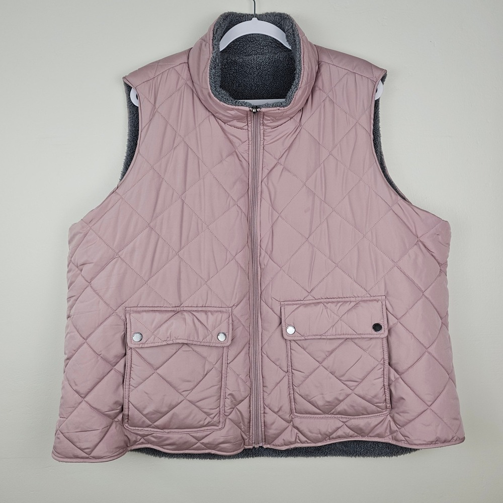 Weatherproof Vest Women 3X Pink Quilted Sherpa Lined Full Zip Pockets Sleeveless